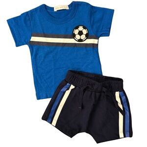 Little Mish Blue Baby Boys soccer t-shirt and short set size 3 months NWT